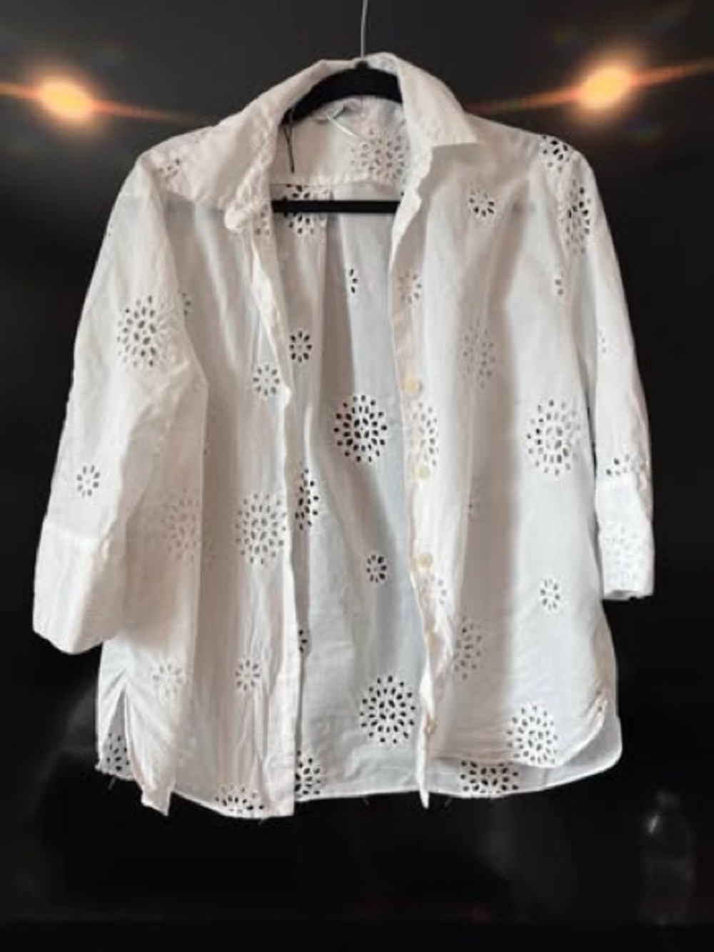 Zara womens size Medium White Eyelet Button-Up Shirt